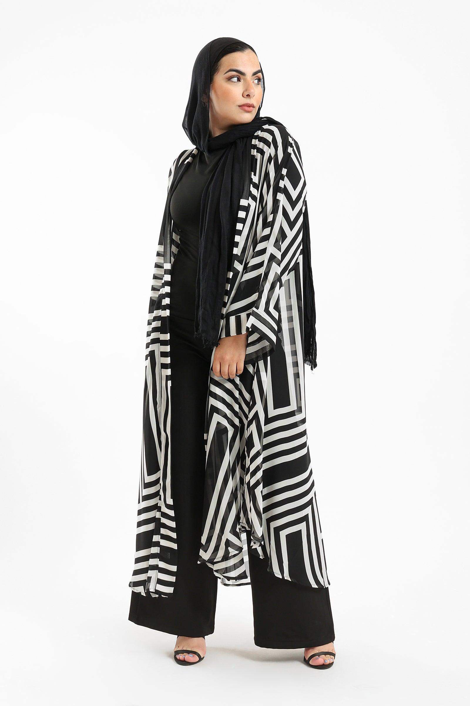 Black & White Midi Kimono - Carina - ÙƒØ§Ø±ÙŠÙ†Ø§