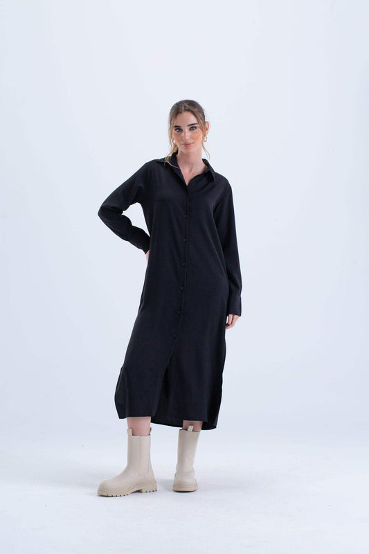 Black Cotton Shirt Dress - Carina - ÙƒØ§Ø±ÙŠÙ†Ø§