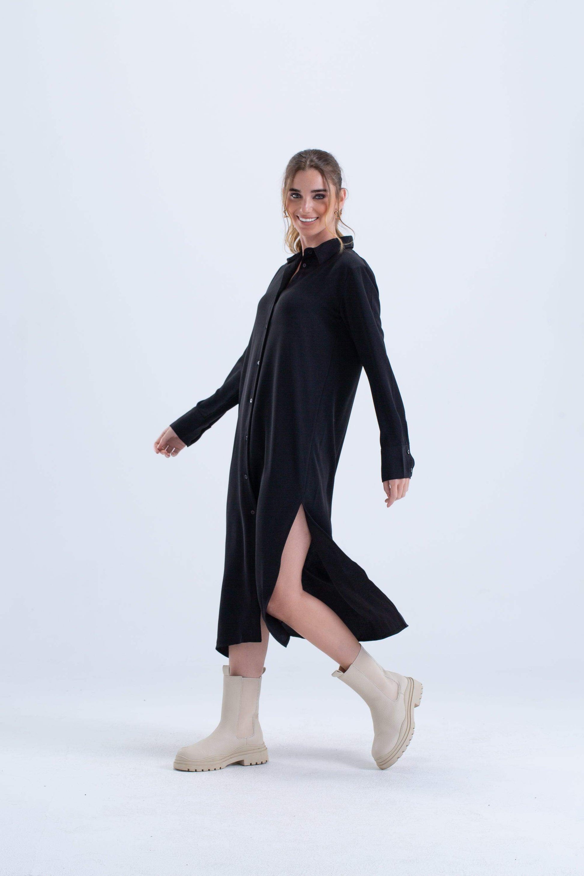 Black Cotton Shirt Dress - Carina - ÙƒØ§Ø±ÙŠÙ†Ø§