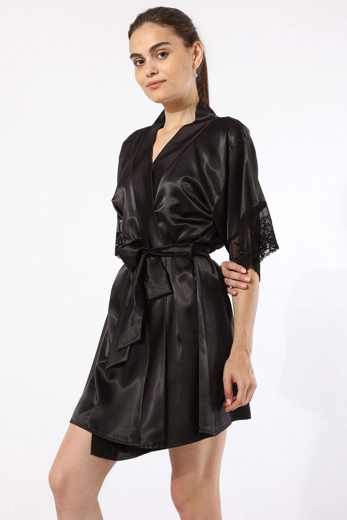 Black Lace Cuff Robe - Carina - ÙƒØ§Ø±ÙŠÙ†Ø§