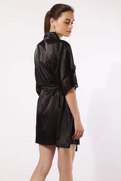 Black Lace Cuff Robe - Carina - ÙƒØ§Ø±ÙŠÙ†Ø§