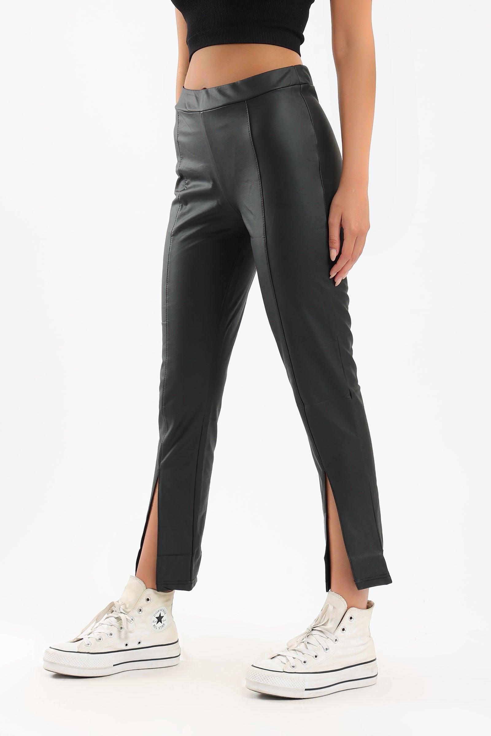 Black Leather Pants with Slit - Clue Wear