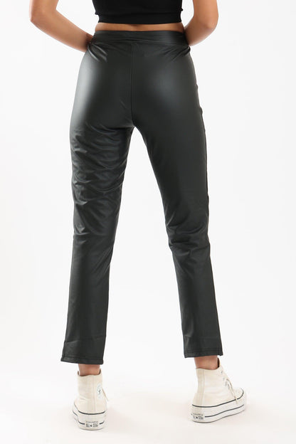 Black Leather Pants with Slit - Clue Wear