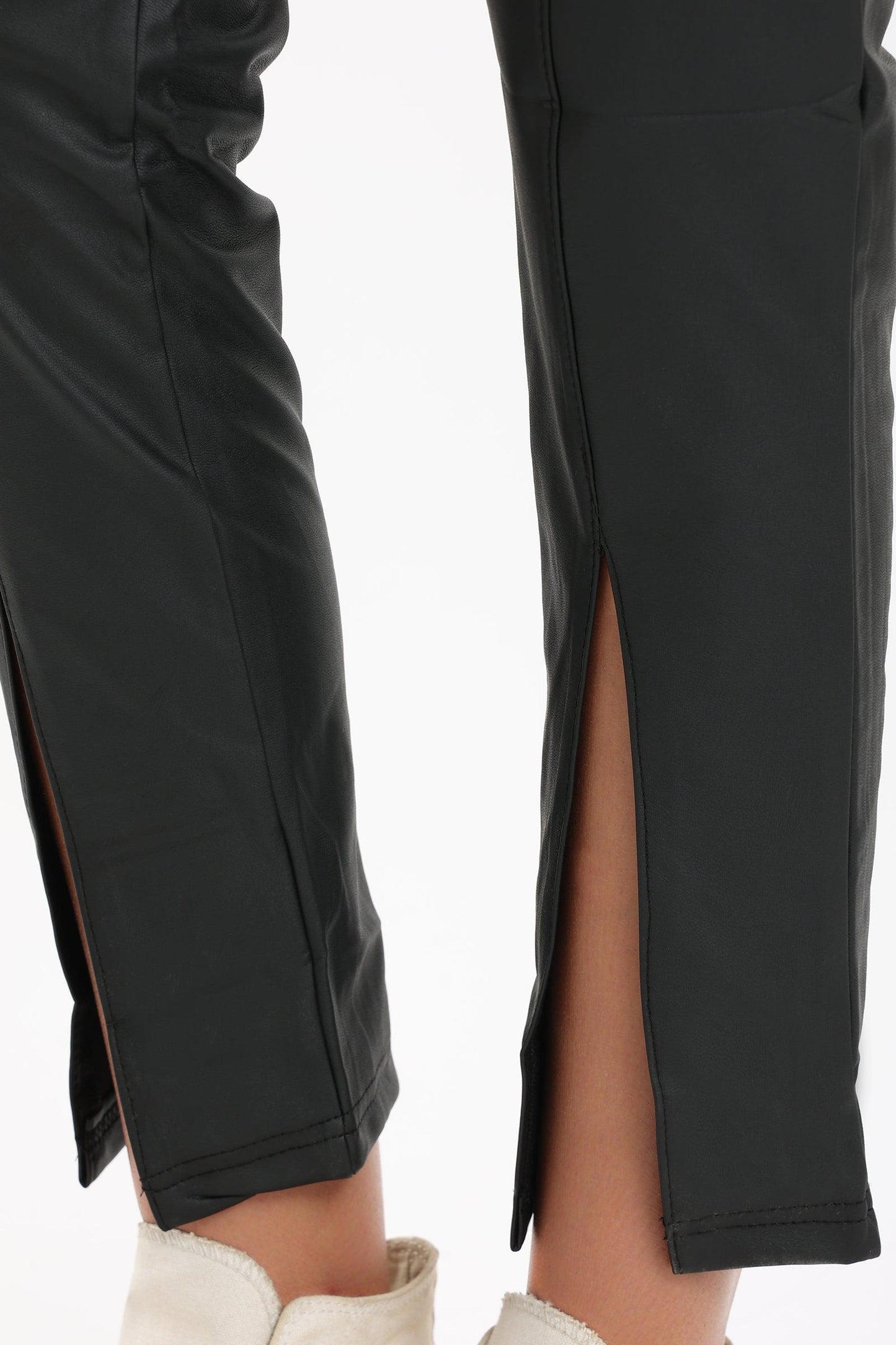 Black Leather Pants with Slit - Clue Wear