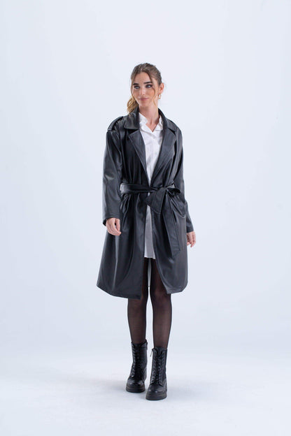 Black Leather Trench Coat - Carina - ÙƒØ§Ø±ÙŠÙ†Ø§