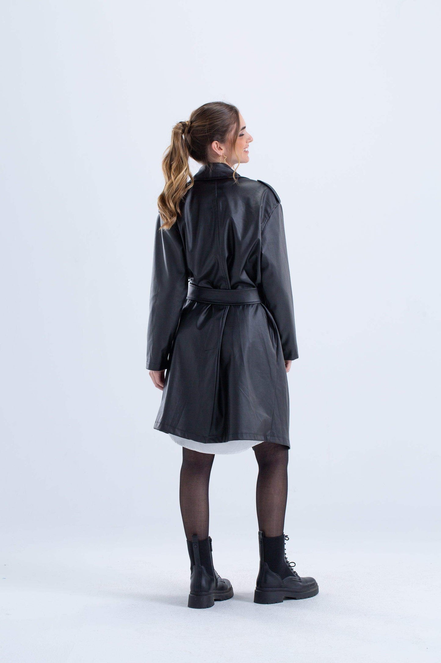 Black Leather Trench Coat - Carina - ÙƒØ§Ø±ÙŠÙ†Ø§