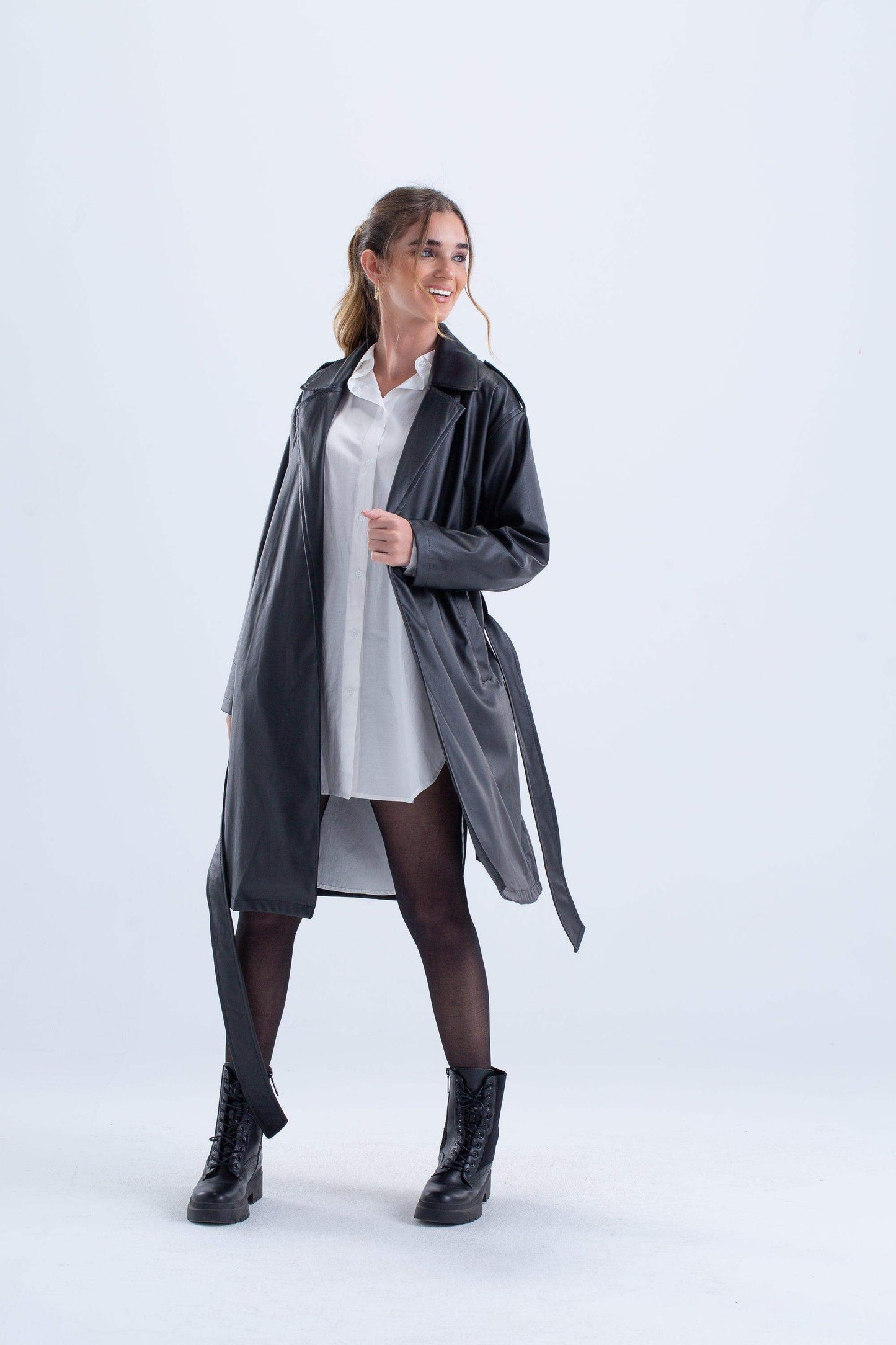 Black Leather Trench Coat - Carina - ÙƒØ§Ø±ÙŠÙ†Ø§