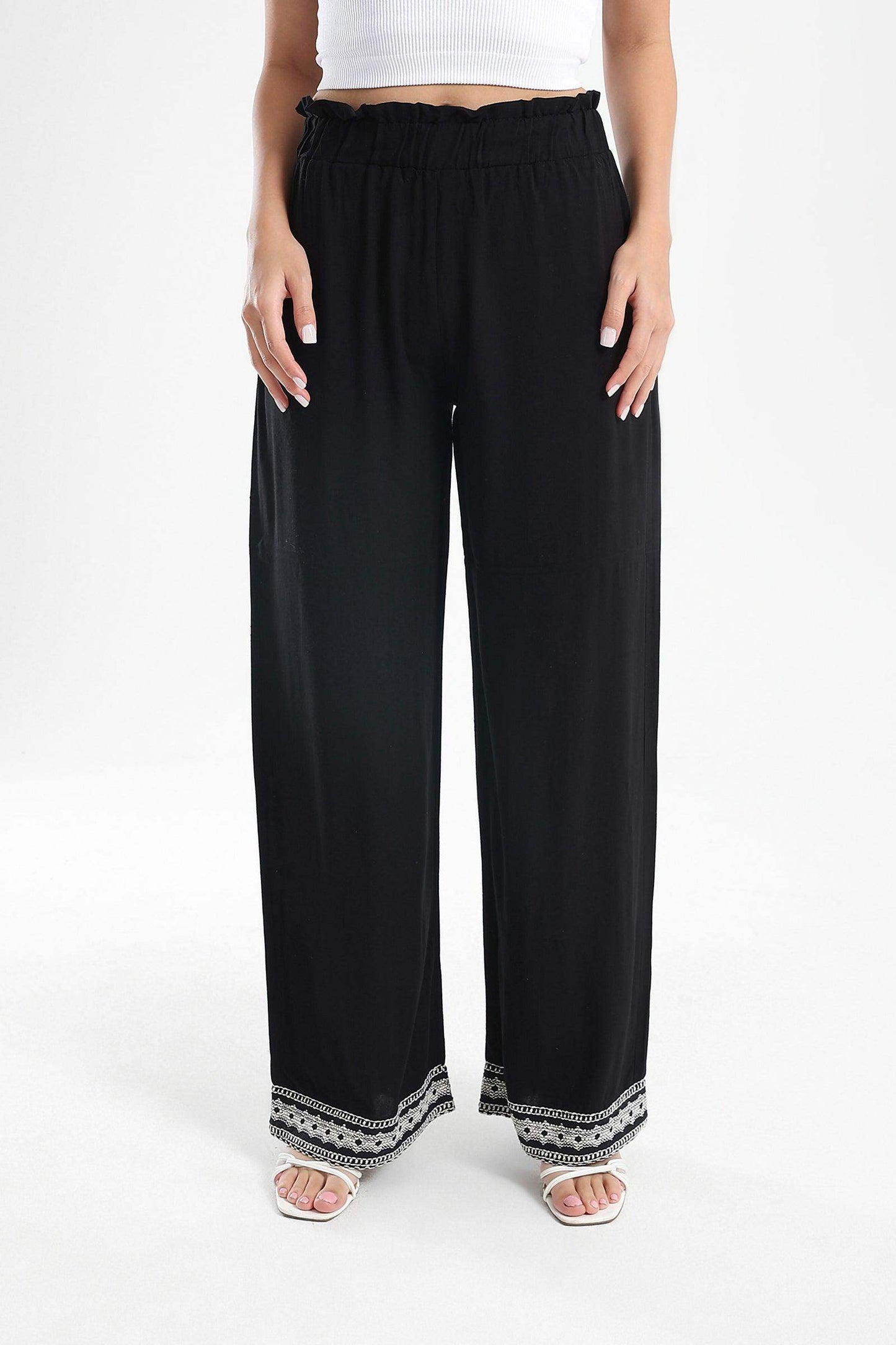 Black Pants with Embroidery Hem - Carina - ÙƒØ§Ø±ÙŠÙ†Ø§