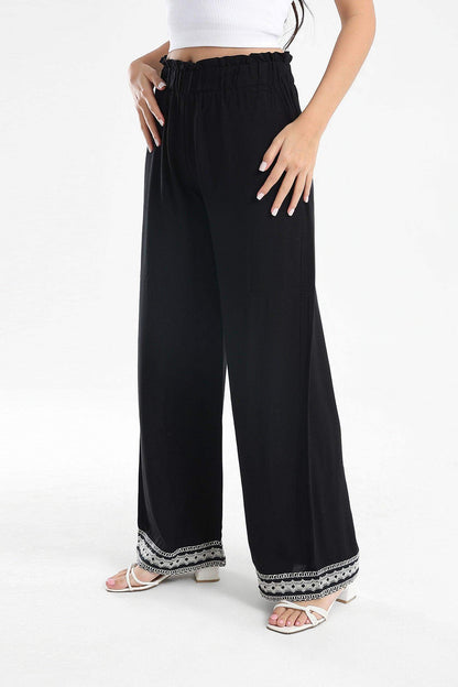 Black Pants with Embroidery Hem - Carina - ÙƒØ§Ø±ÙŠÙ†Ø§