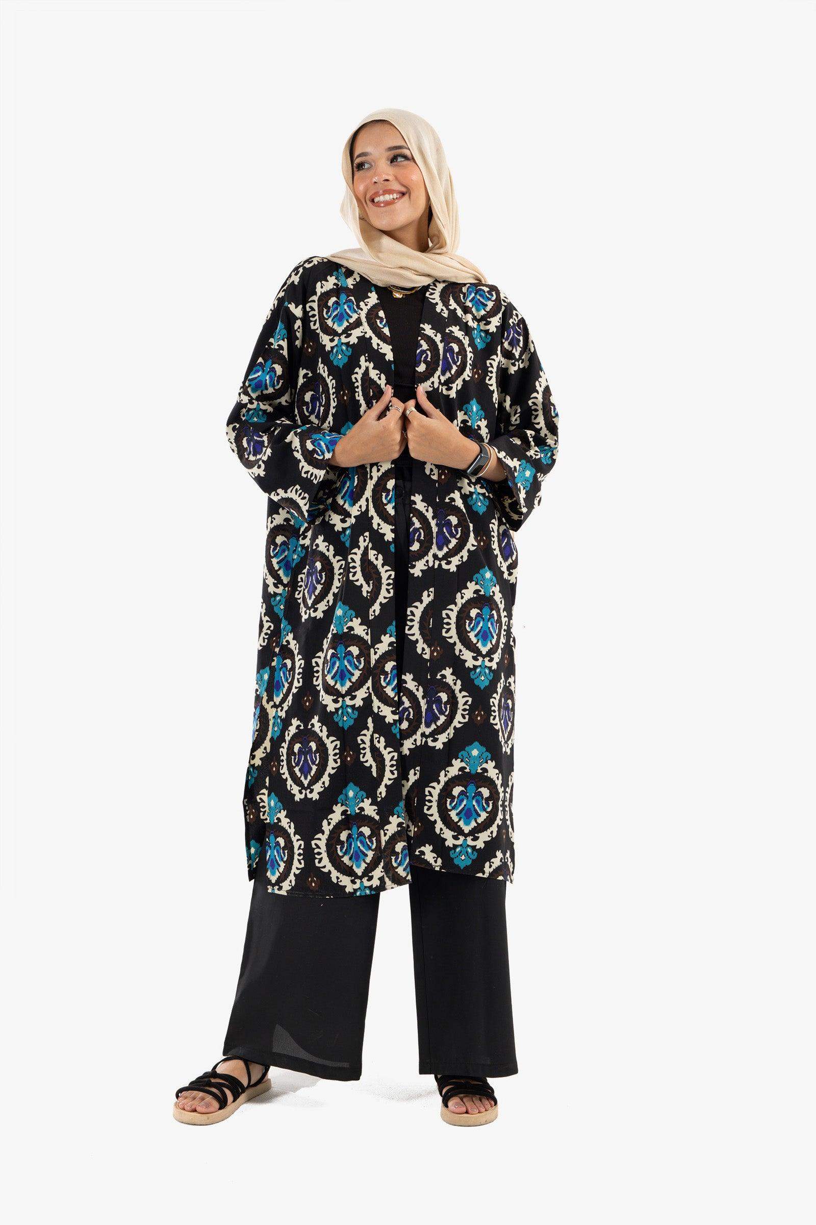 Black Printed Voile Kimono - Carina - ÙƒØ§Ø±ÙŠÙ†Ø§