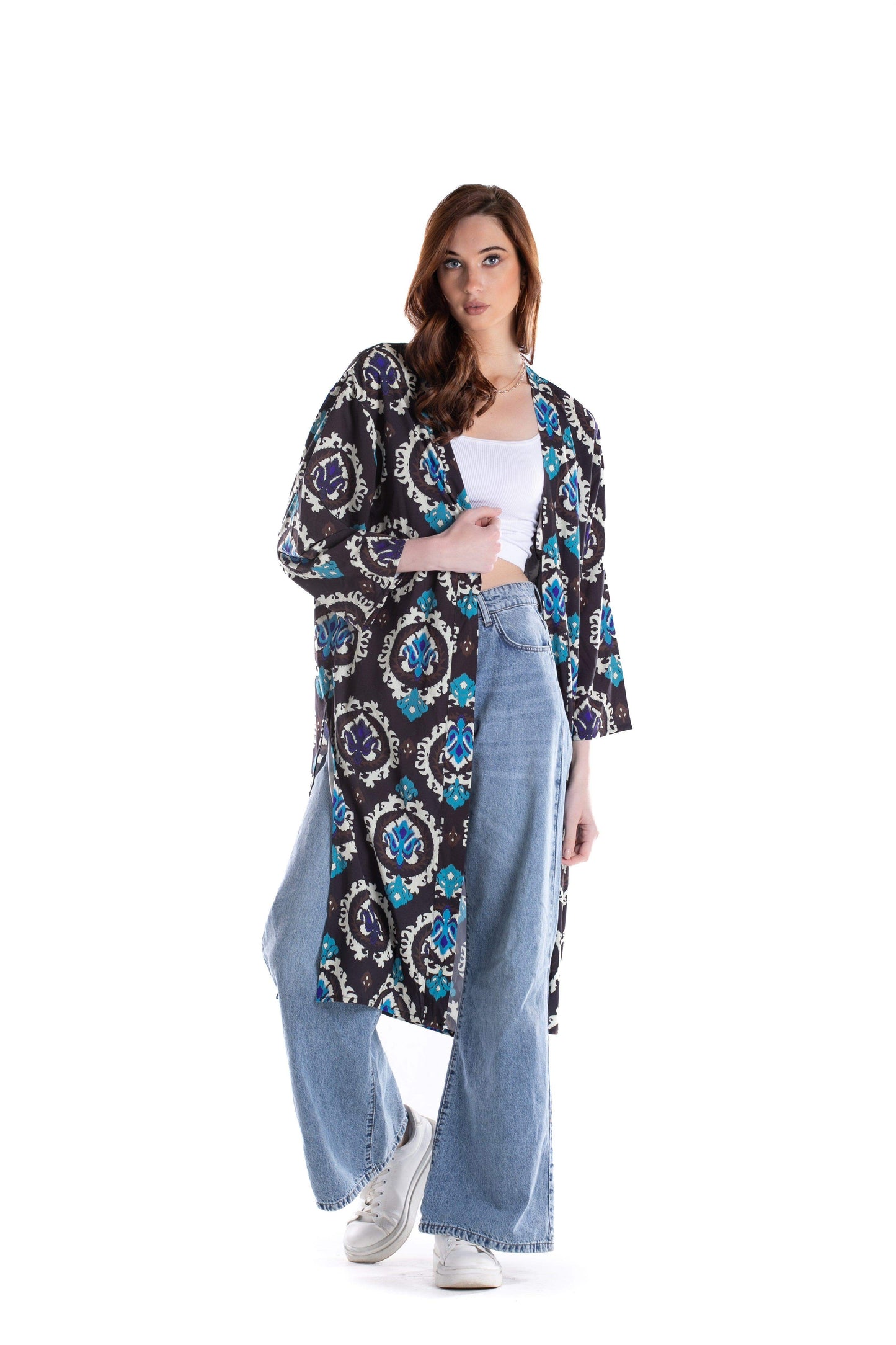 Black Printed Voile Kimono - Carina - ÙƒØ§Ø±ÙŠÙ†Ø§