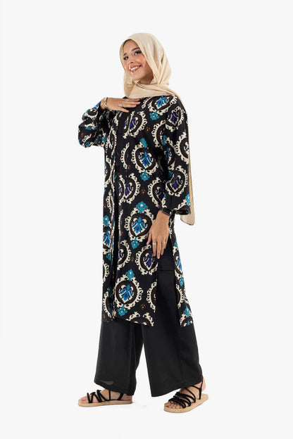 Black Printed Voile Kimono - Carina - ÙƒØ§Ø±ÙŠÙ†Ø§