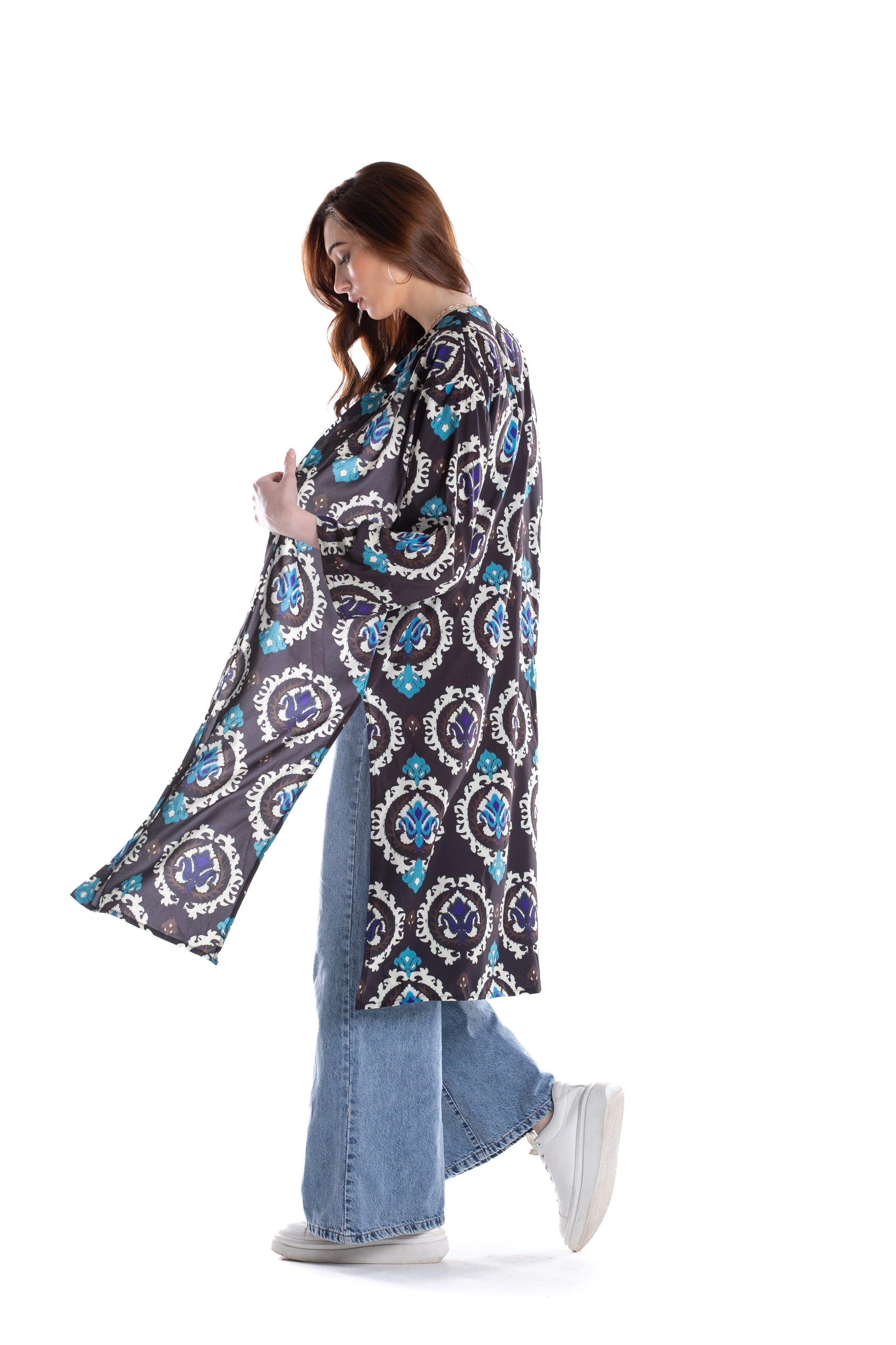 Black Printed Voile Kimono - Carina - ÙƒØ§Ø±ÙŠÙ†Ø§