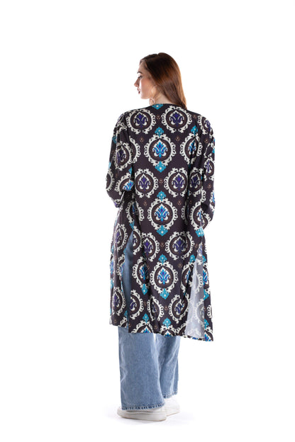 Black Printed Voile Kimono - Carina - ÙƒØ§Ø±ÙŠÙ†Ø§