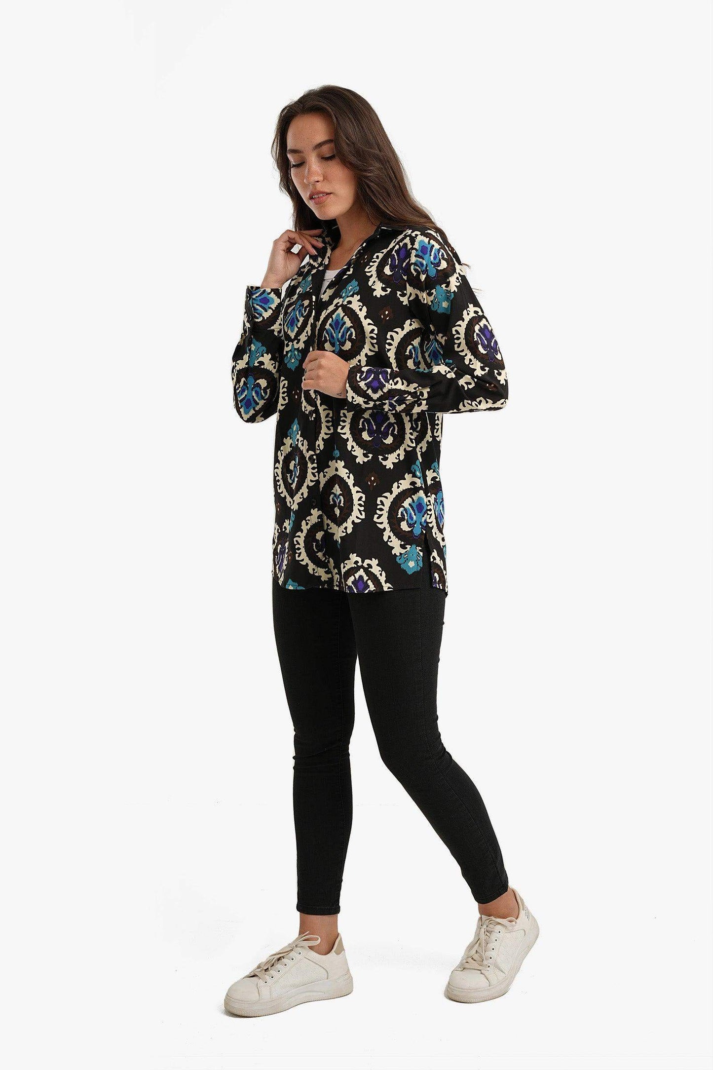 Black Printed Voile Shirt - Carina - ÙƒØ§Ø±ÙŠÙ†Ø§