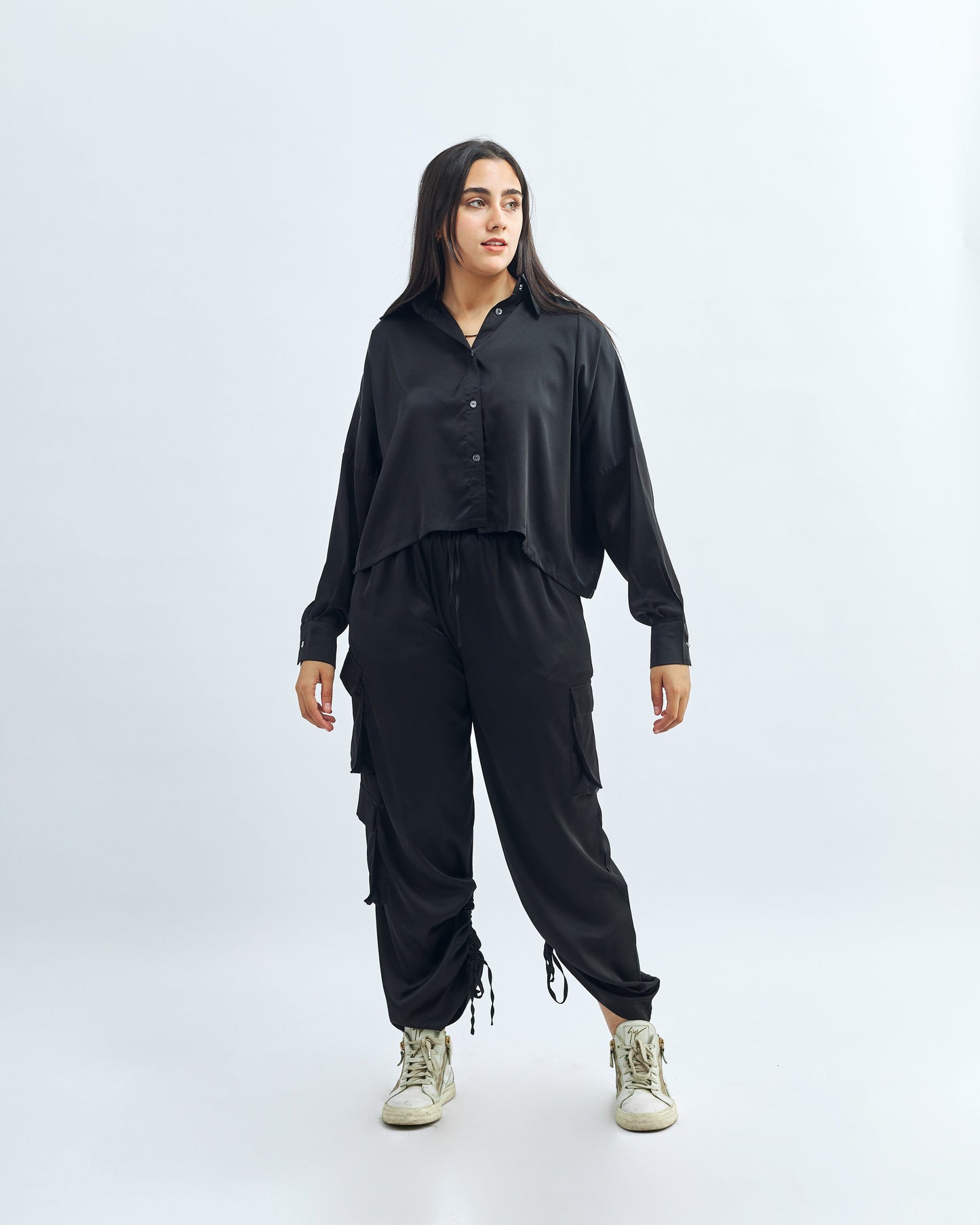 Black - Satin Cargo Pants