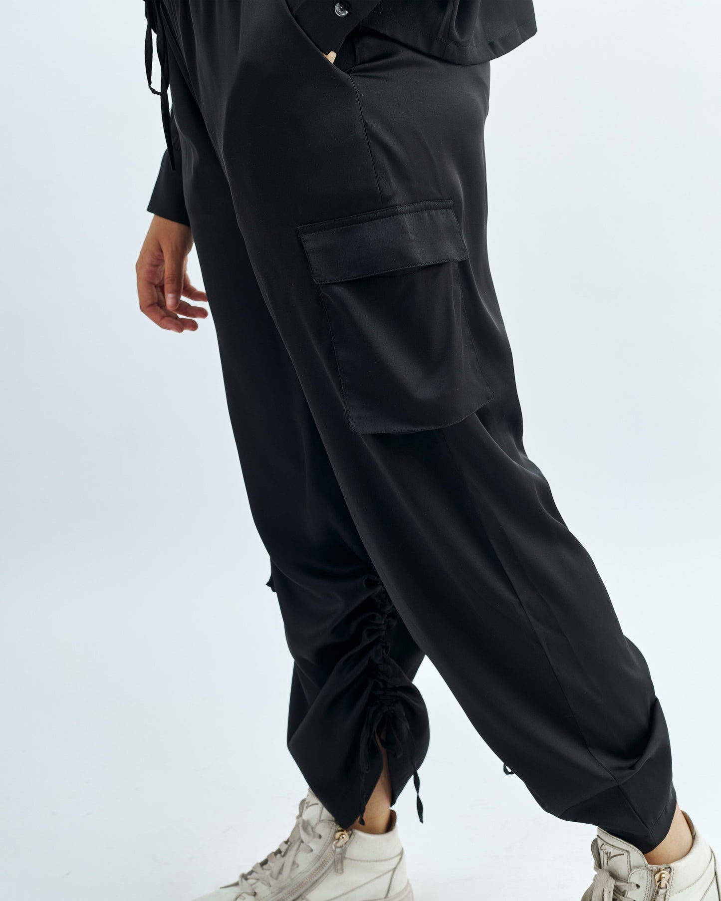 Black - Satin Cargo Pants