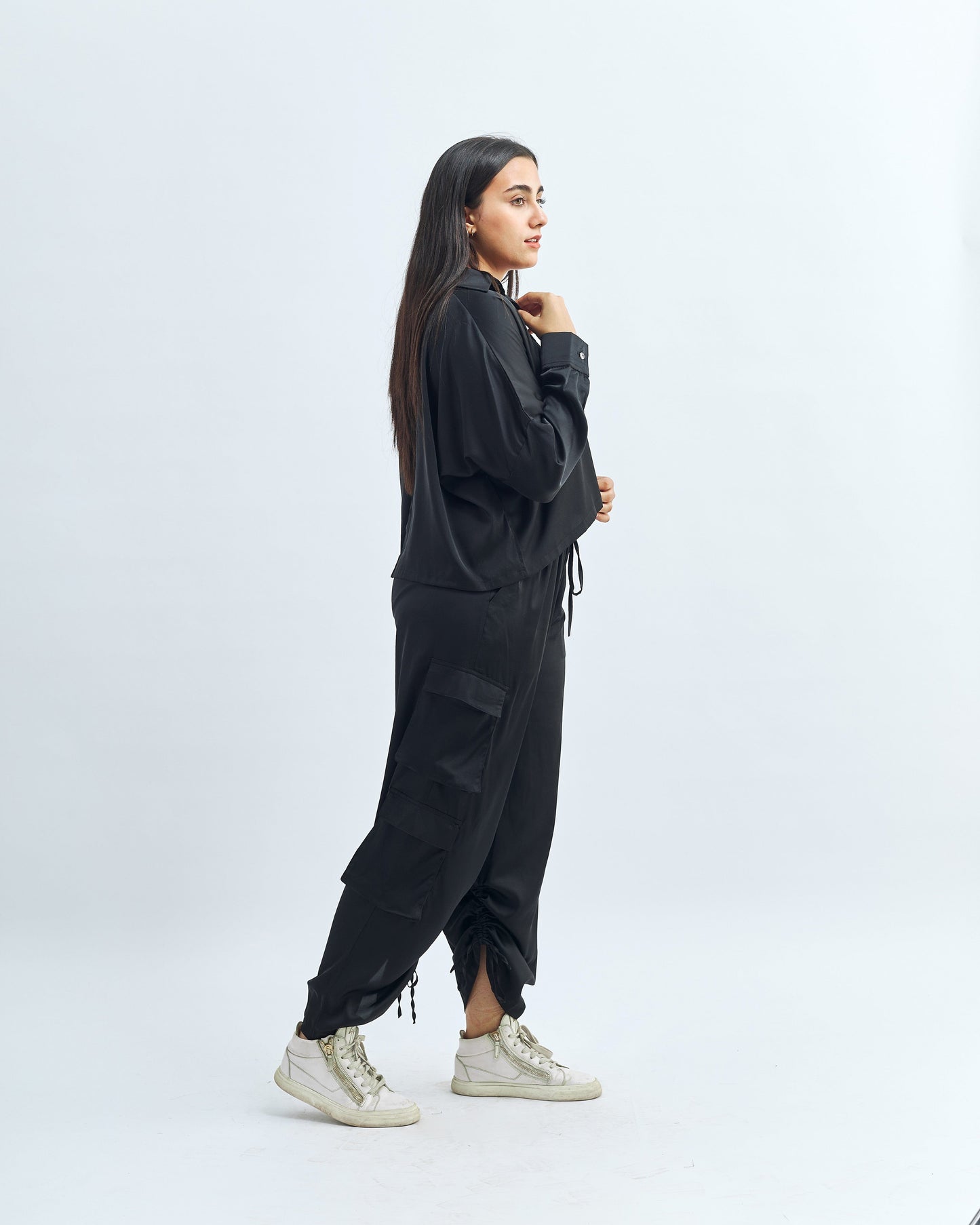 Black - Satin Cargo Pants