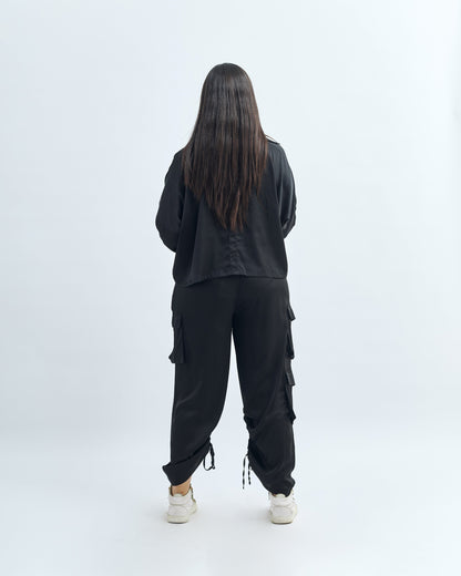 Black - Satin Cargo Pants