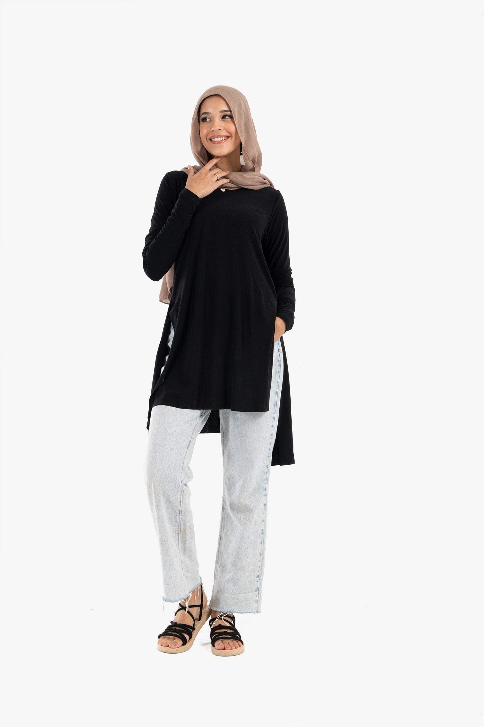 Black Voile Blouse with Slits - Carina - ÙƒØ§Ø±ÙŠÙ†Ø§