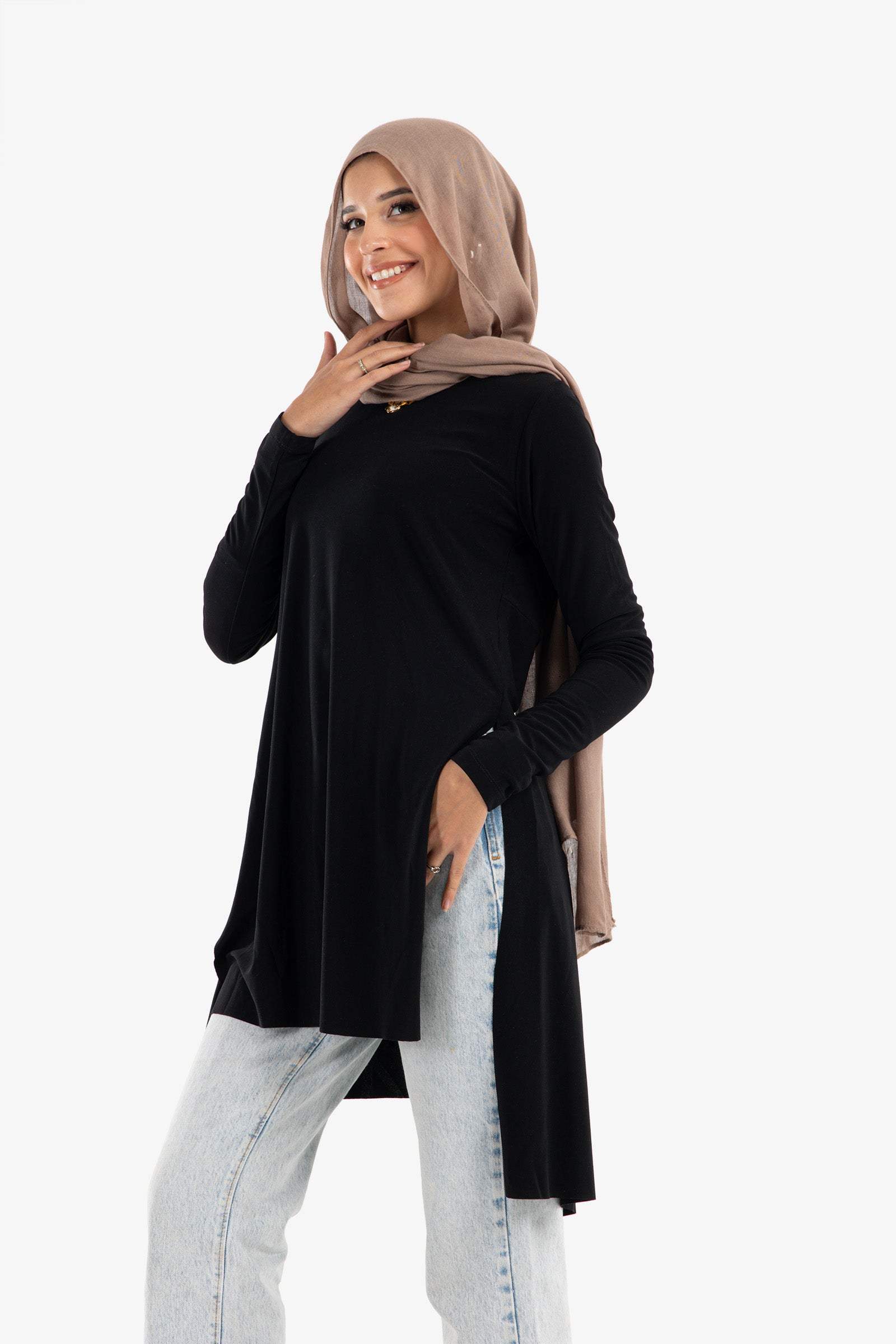 Black Voile Blouse with Slits - Carina - ÙƒØ§Ø±ÙŠÙ†Ø§