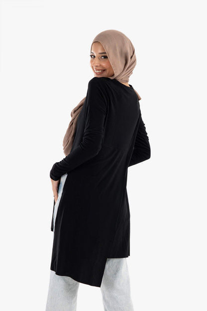 Black Voile Blouse with Slits - Carina - ÙƒØ§Ø±ÙŠÙ†Ø§