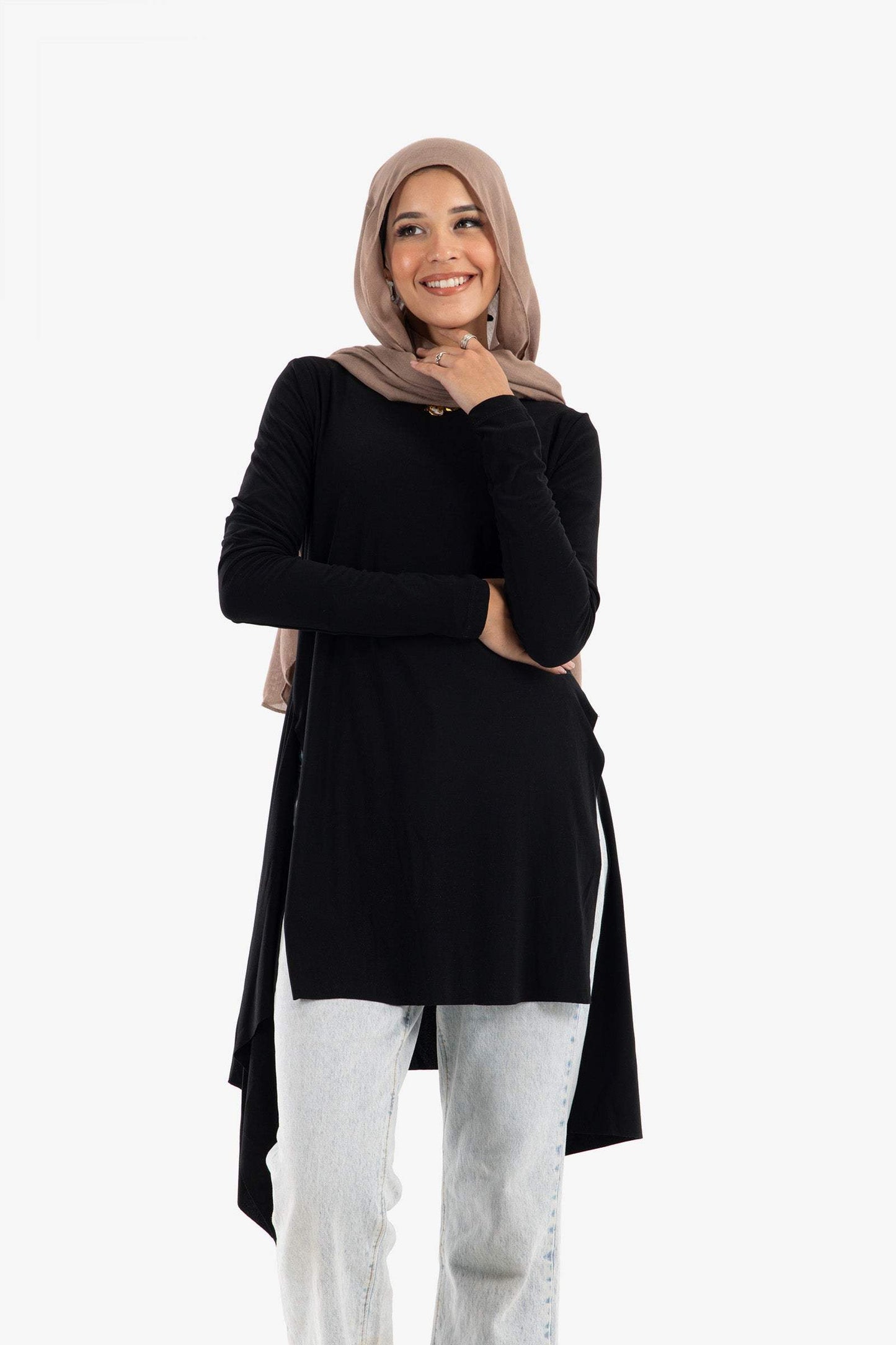 Black Voile Blouse with Slits - Carina - ÙƒØ§Ø±ÙŠÙ†Ø§