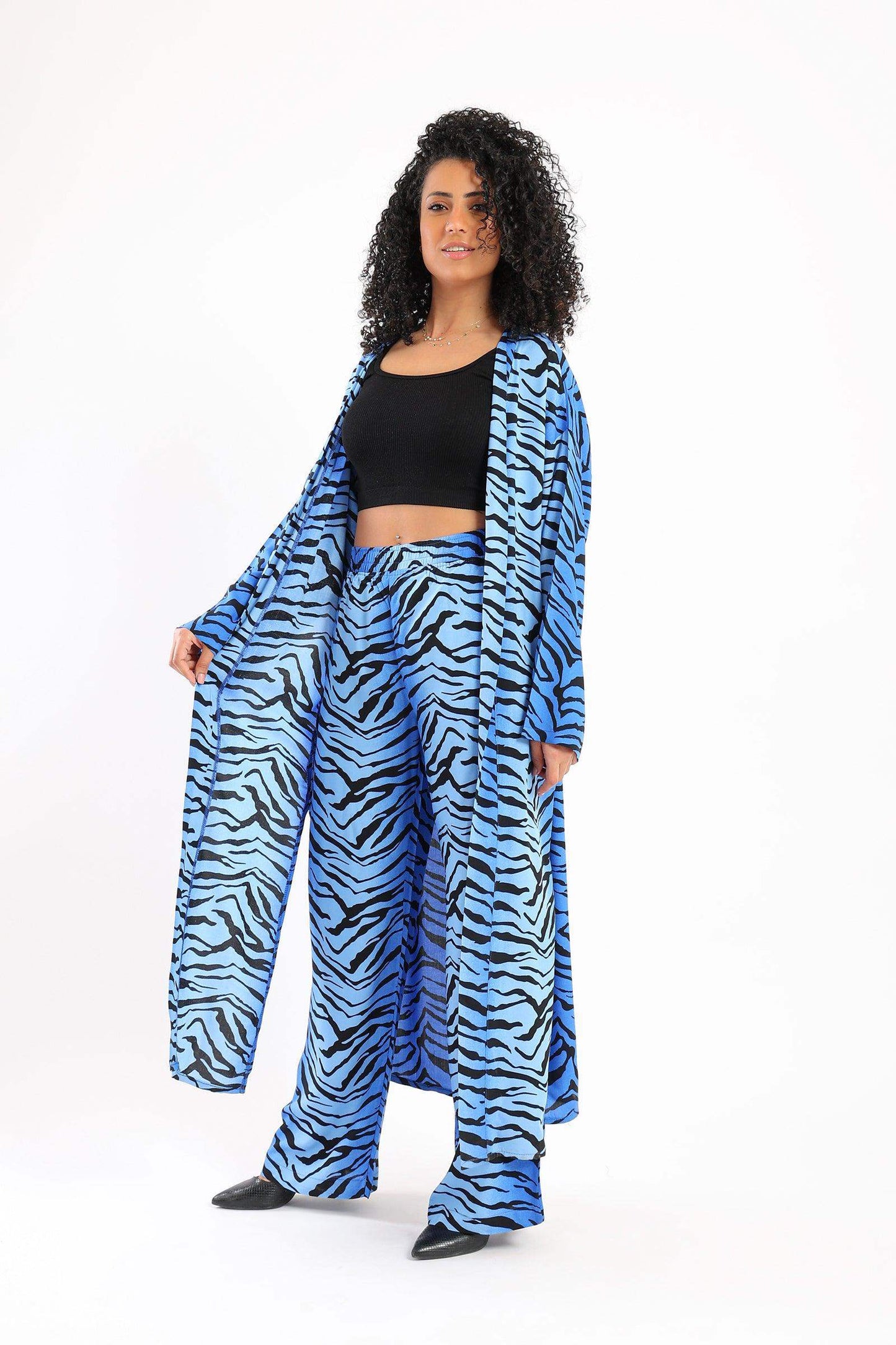 Blue Black Printed Kimono - Carina - ÙƒØ§Ø±ÙŠÙ†Ø§