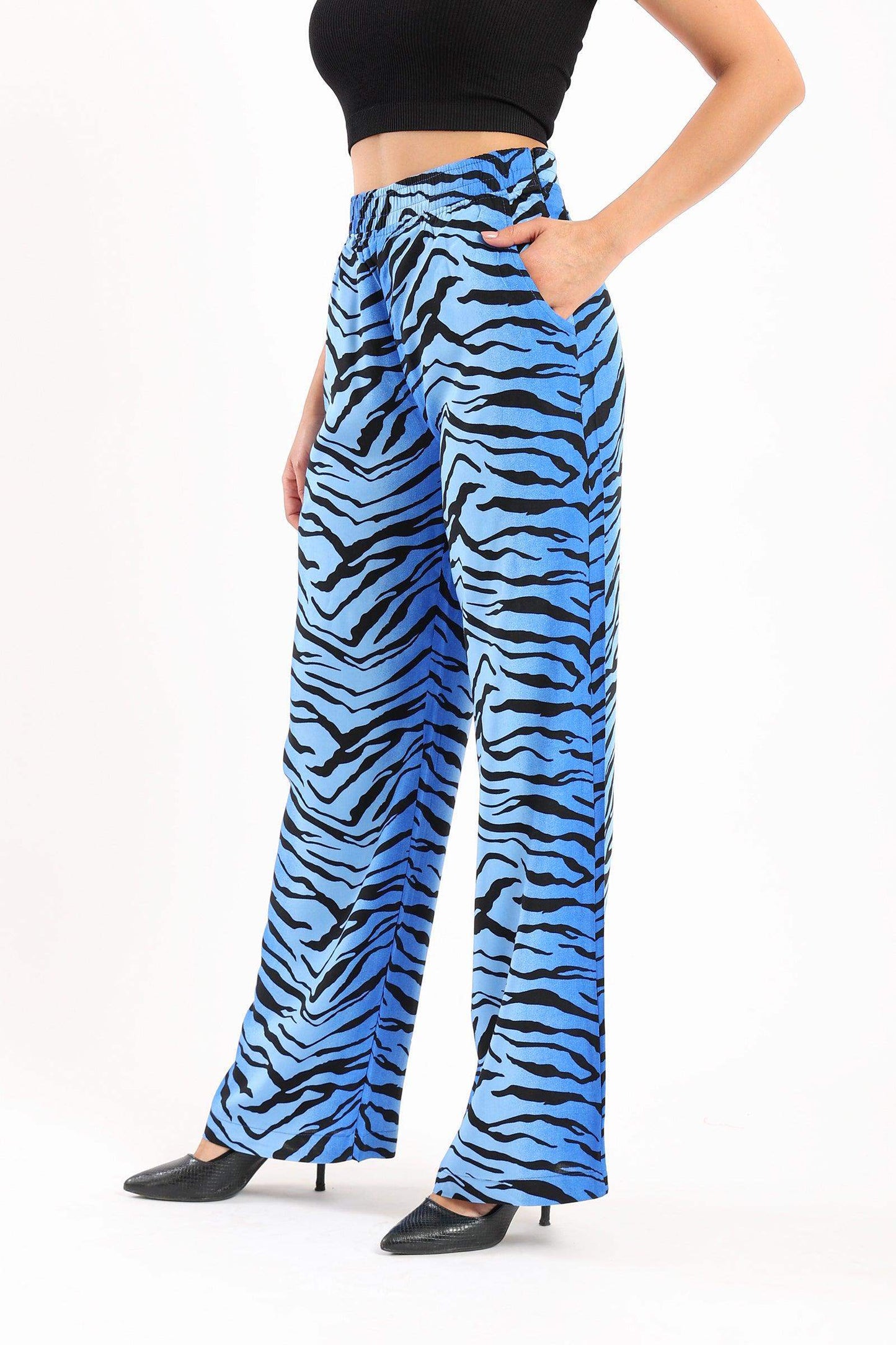 Blue Black Printed Pants - Carina - ÙƒØ§Ø±ÙŠÙ†Ø§