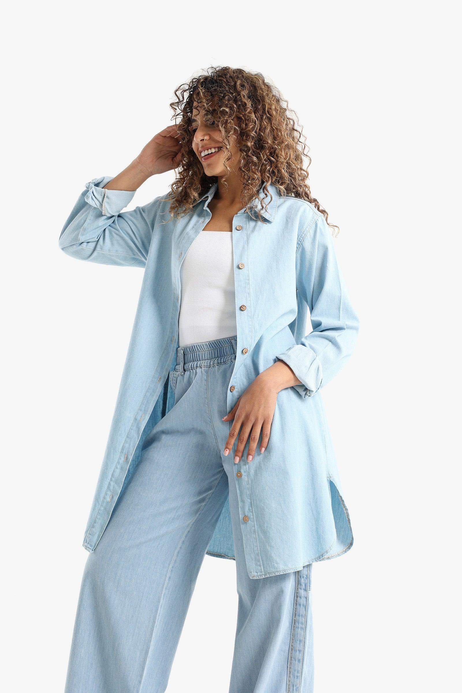 Blue Denim Long Shirt - Carina - ÙƒØ§Ø±ÙŠÙ†Ø§