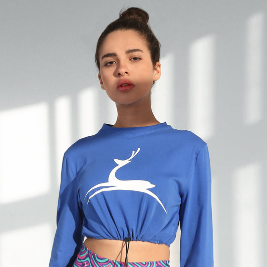 "Doe" Long Sleeves Crop Top (Heather Grey, Orange, Blue ) - Champsland