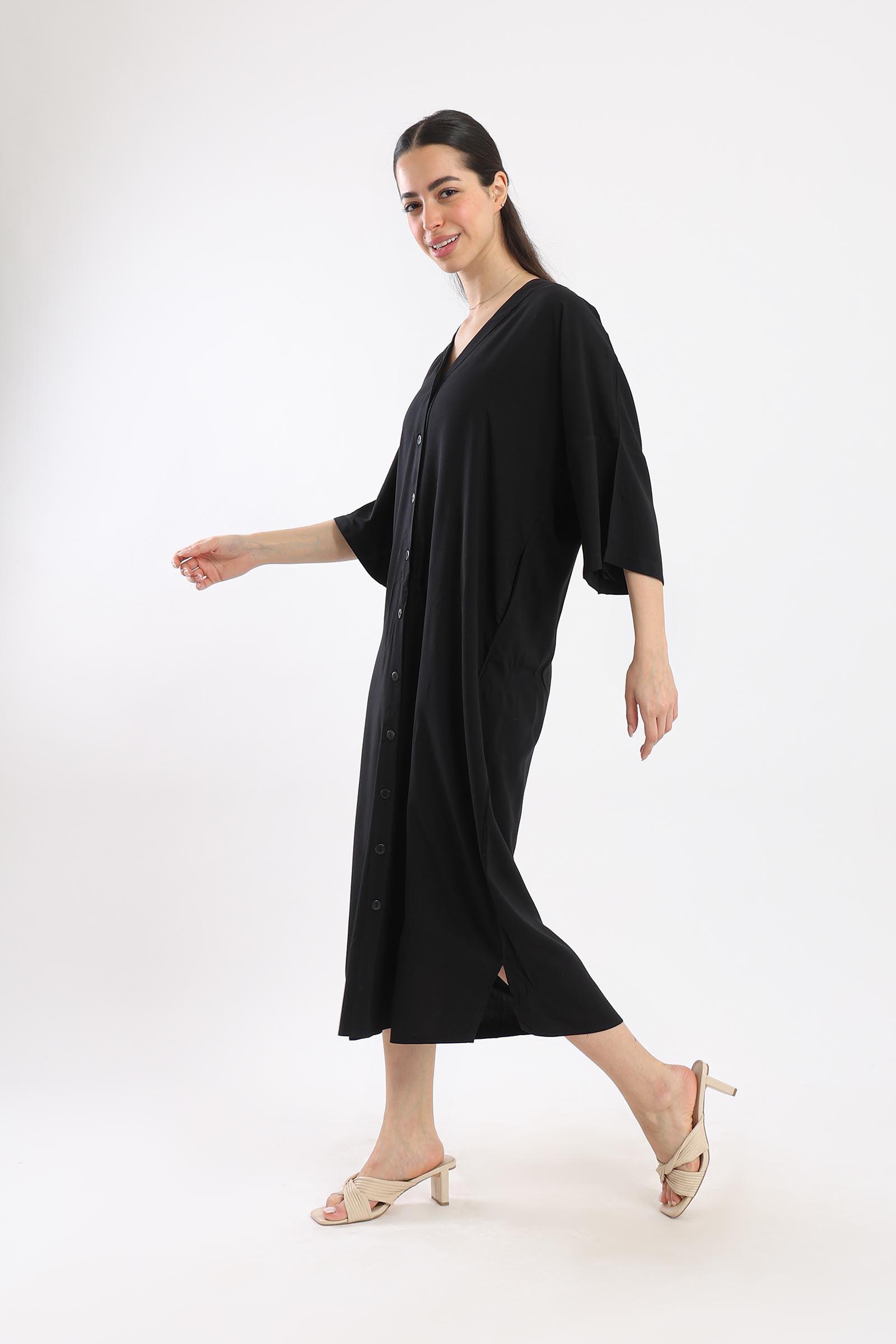 Button Closure Midi Dress - Clue Wear