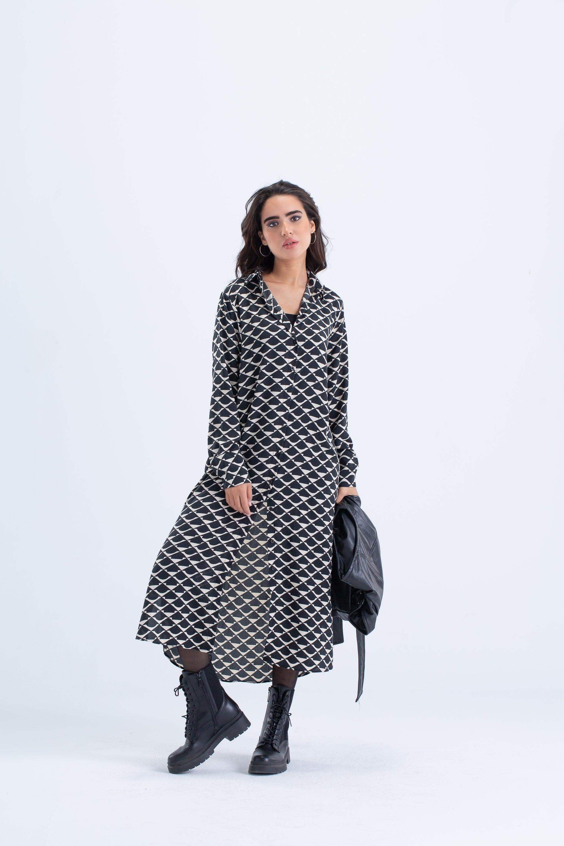 Button Front Midi Dress - Carina - ÙƒØ§Ø±ÙŠÙ†Ø§