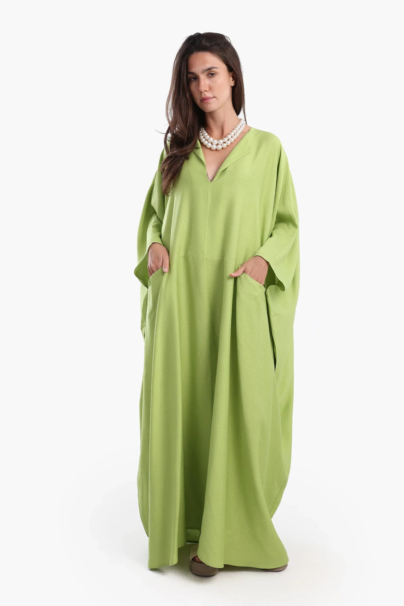 Polyester Blend Solid Abaya – Pistache