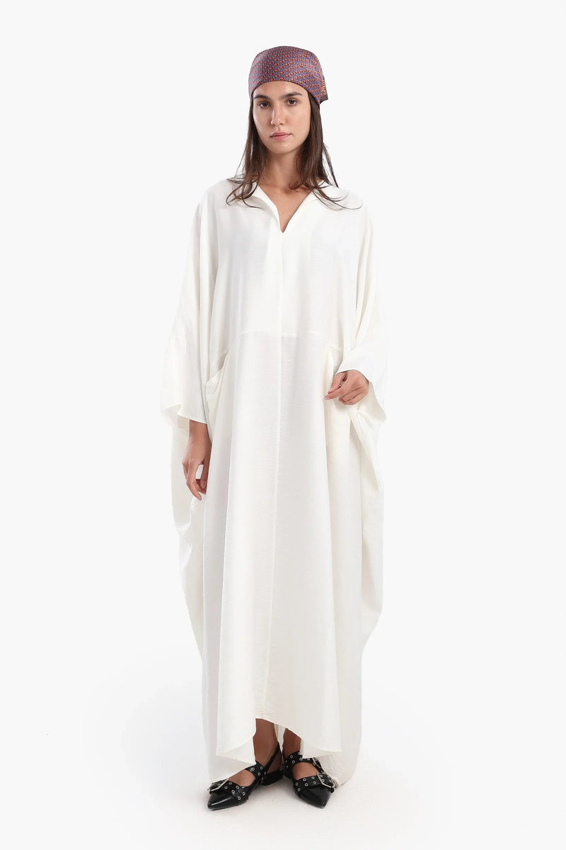 Polyester Blend Solid Abaya – White