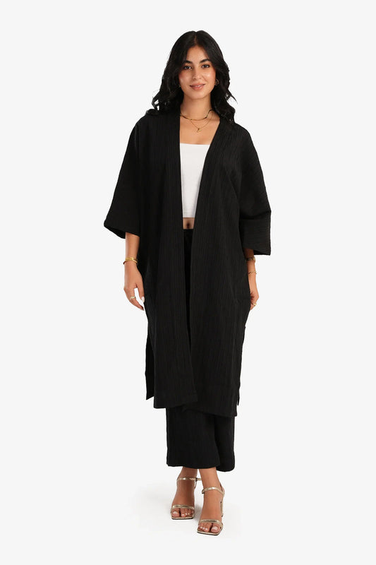 Linen Crinkle Kimono – Black