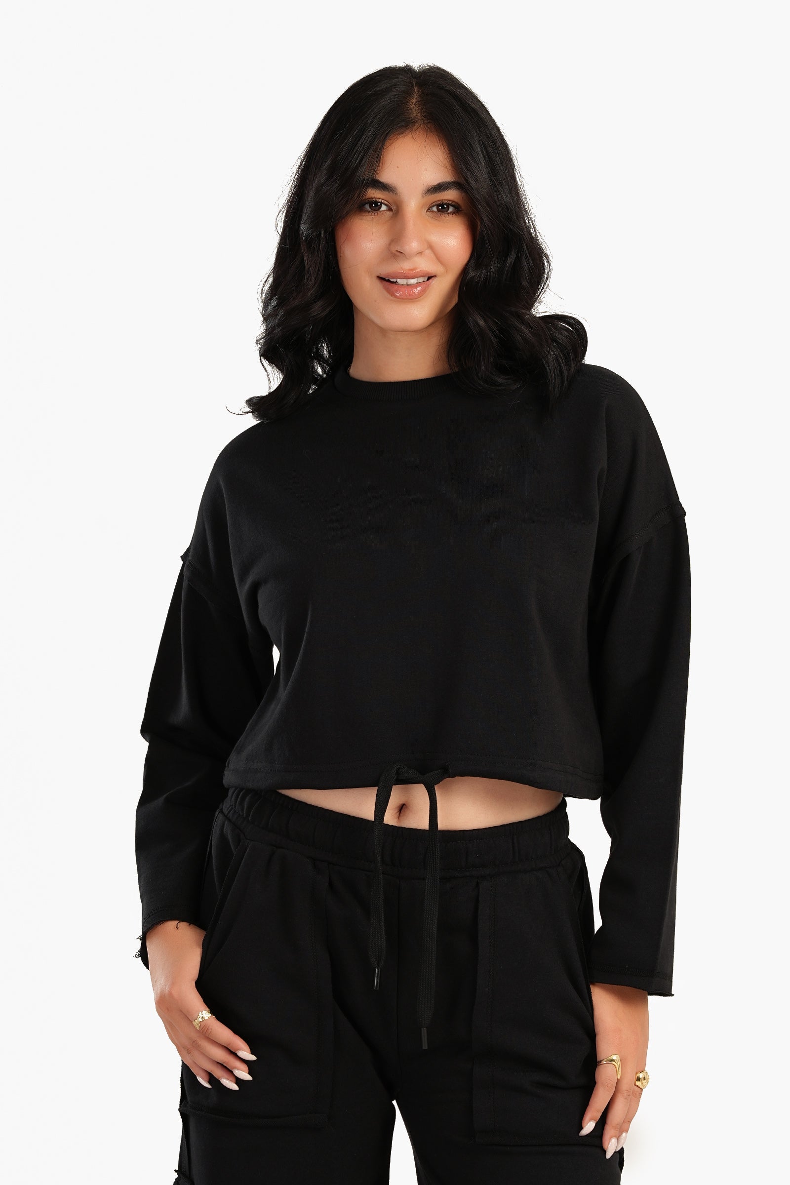 Cropped Plain Lounge Sweatshirt - Black