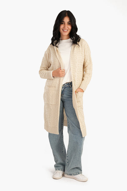 Cable Knitted Hooded Cardigan