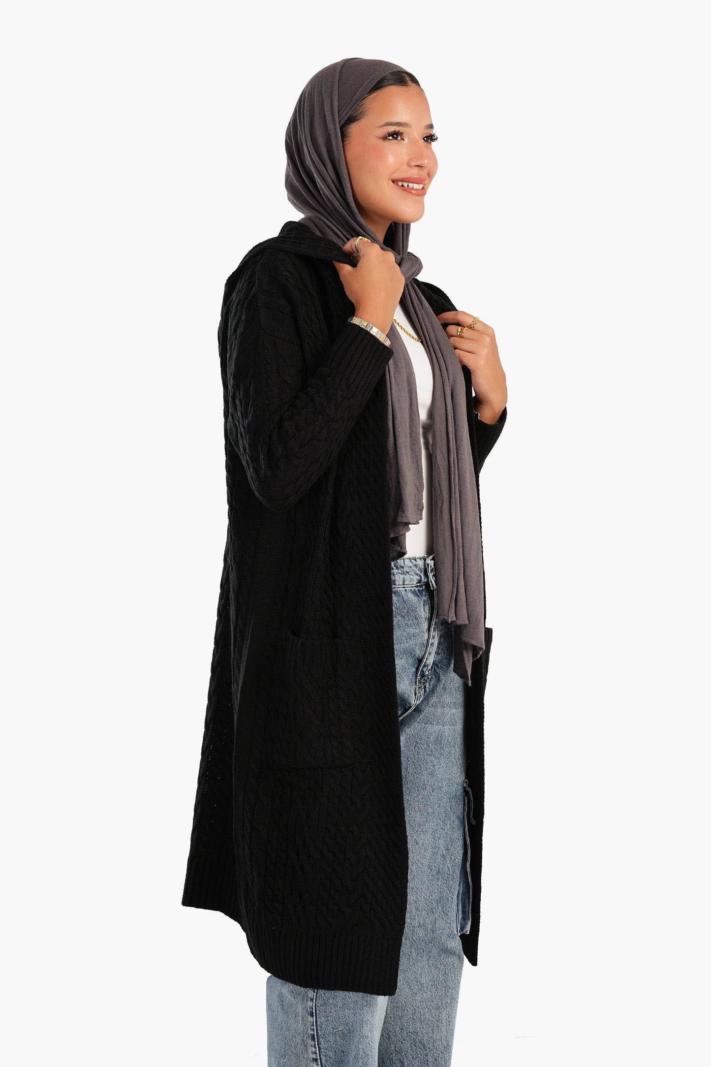 Cable Knitted Hooded Cardigan