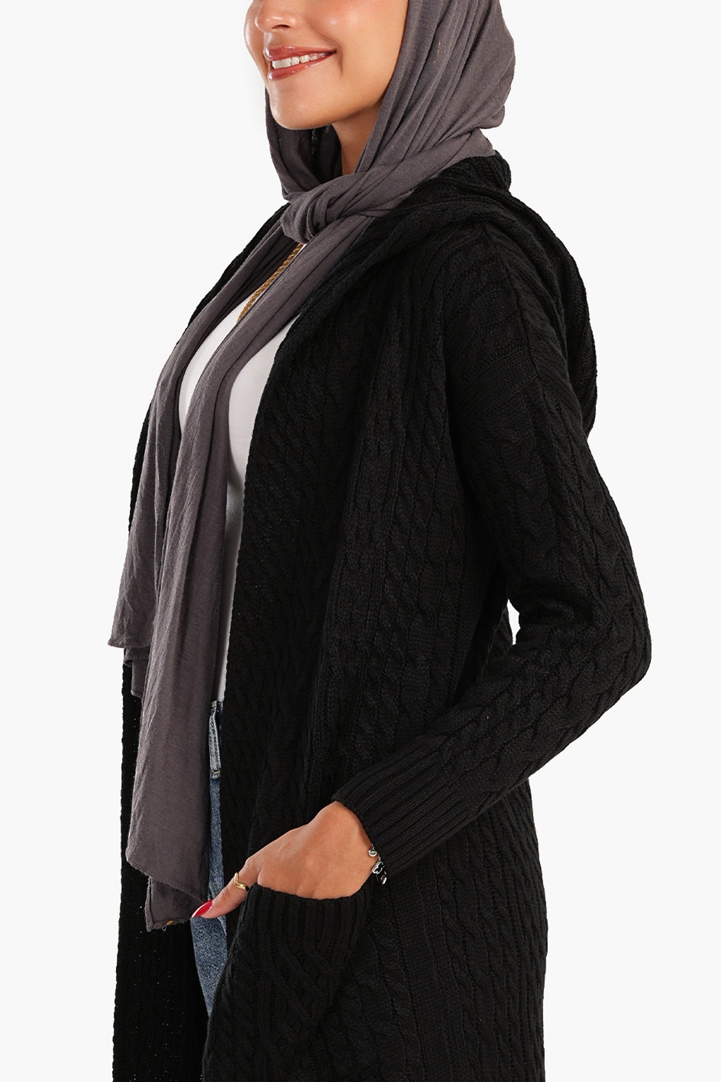 Cable Knitted Hooded Cardigan