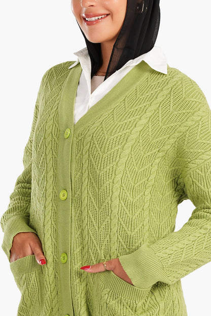 Cardigan with Ribbed Elastic Hem