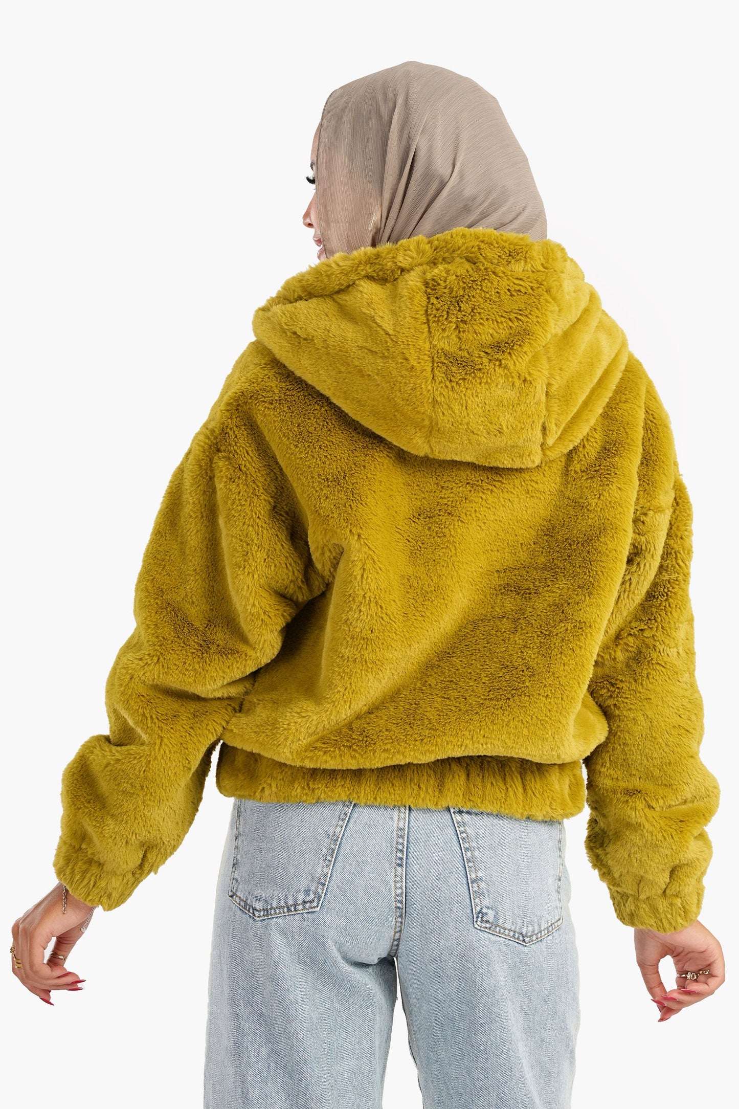 Fluffy Fur Bomber Jacket - Pistache