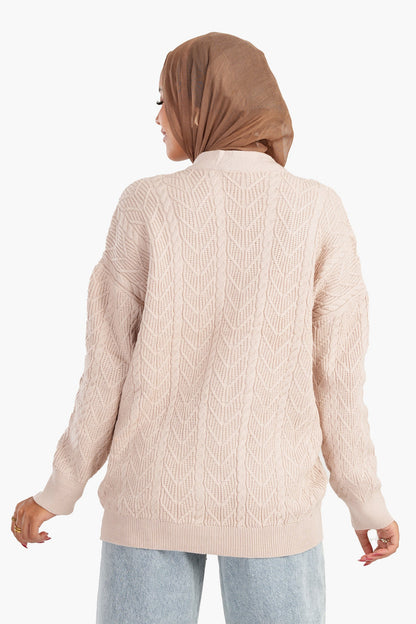 Cardigan with Ribbed Elastic Hem