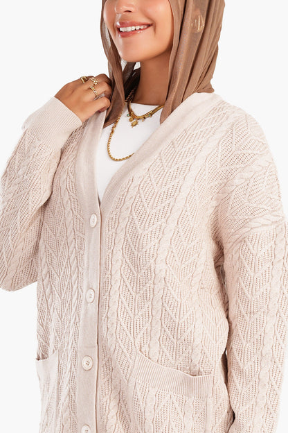 Cardigan with Ribbed Elastic Hem