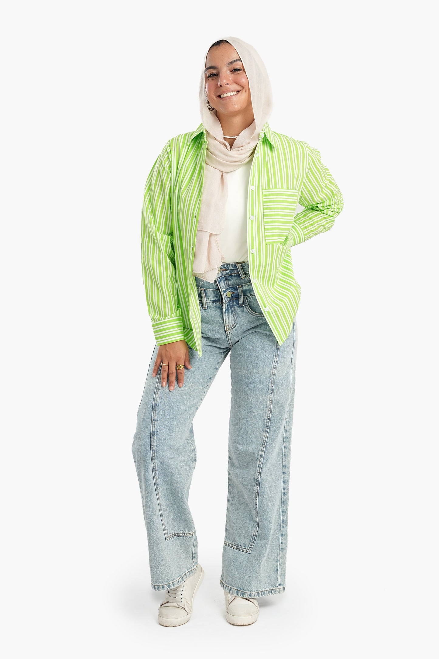 Lime Shirt with White Stripes