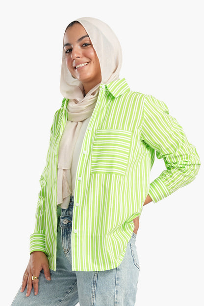 Lime Shirt with White Stripes