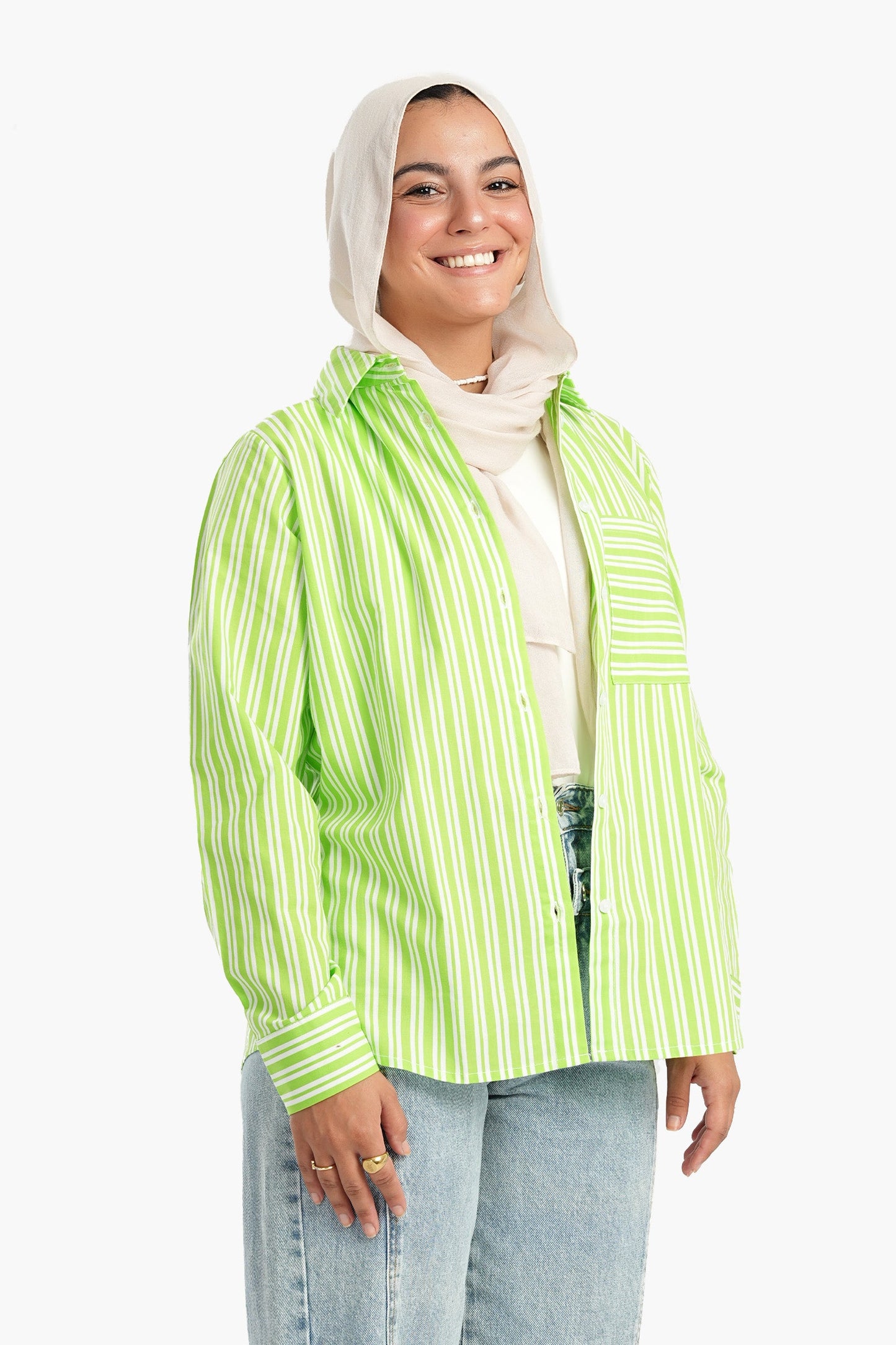 Lime Shirt with White Stripes