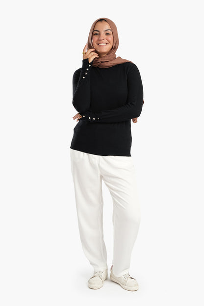 Basic Pullover with Ribbed Cuffs