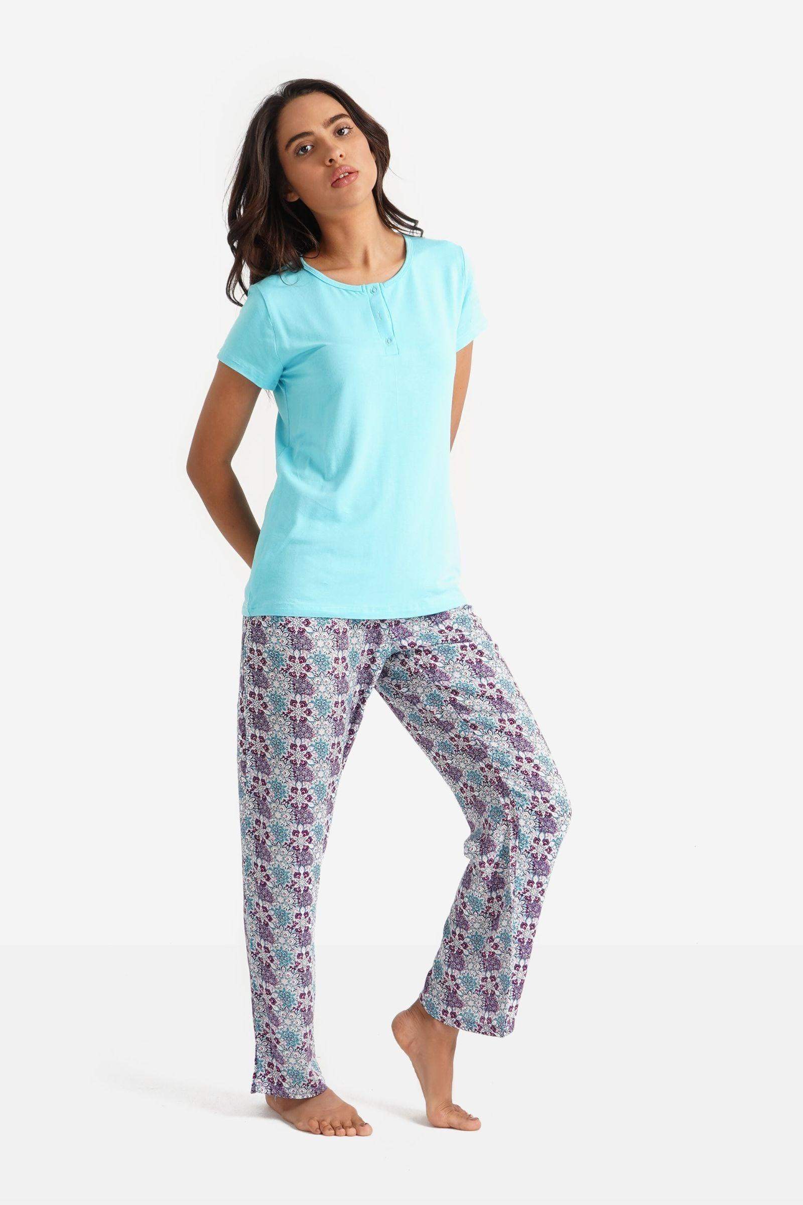 Casual Aqua Two Pieces Pyjama Set - Carina - ÙƒØ§Ø±ÙŠÙ†Ø§