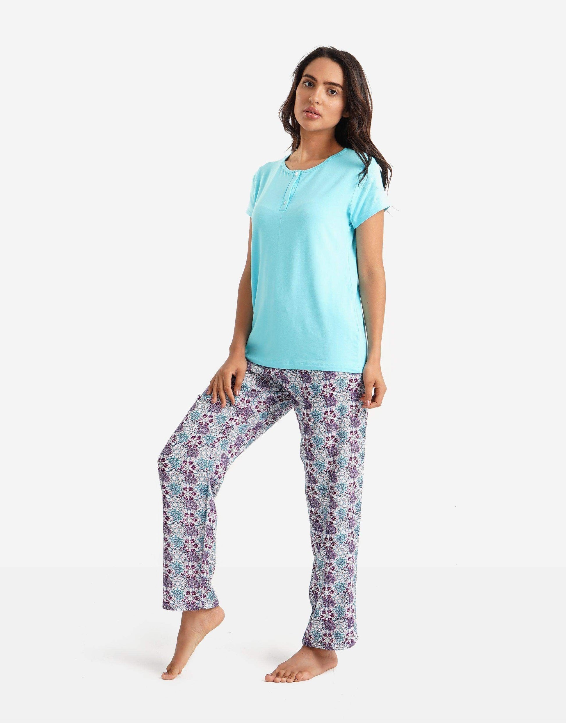 Casual Aqua Two Pieces Pyjama Set - Carina - ÙƒØ§Ø±ÙŠÙ†Ø§